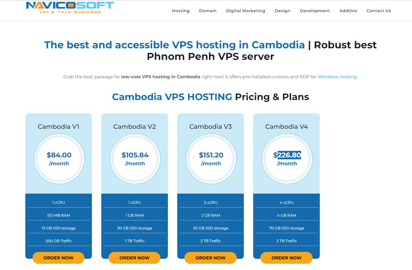 Navicosoft Cambodia 金边 VPS 主机价格表